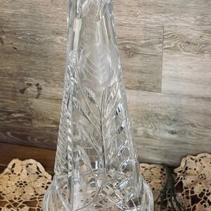 Vintage Bohemia Czech Lead Crystal Vase Tall 14.75" Rose Cut Floral Heavy